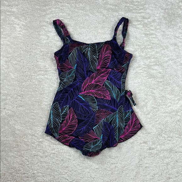 Vintage Maxine of Hollywood skirt panel one piece swimsuit, size 14 - Picture 1 of 9